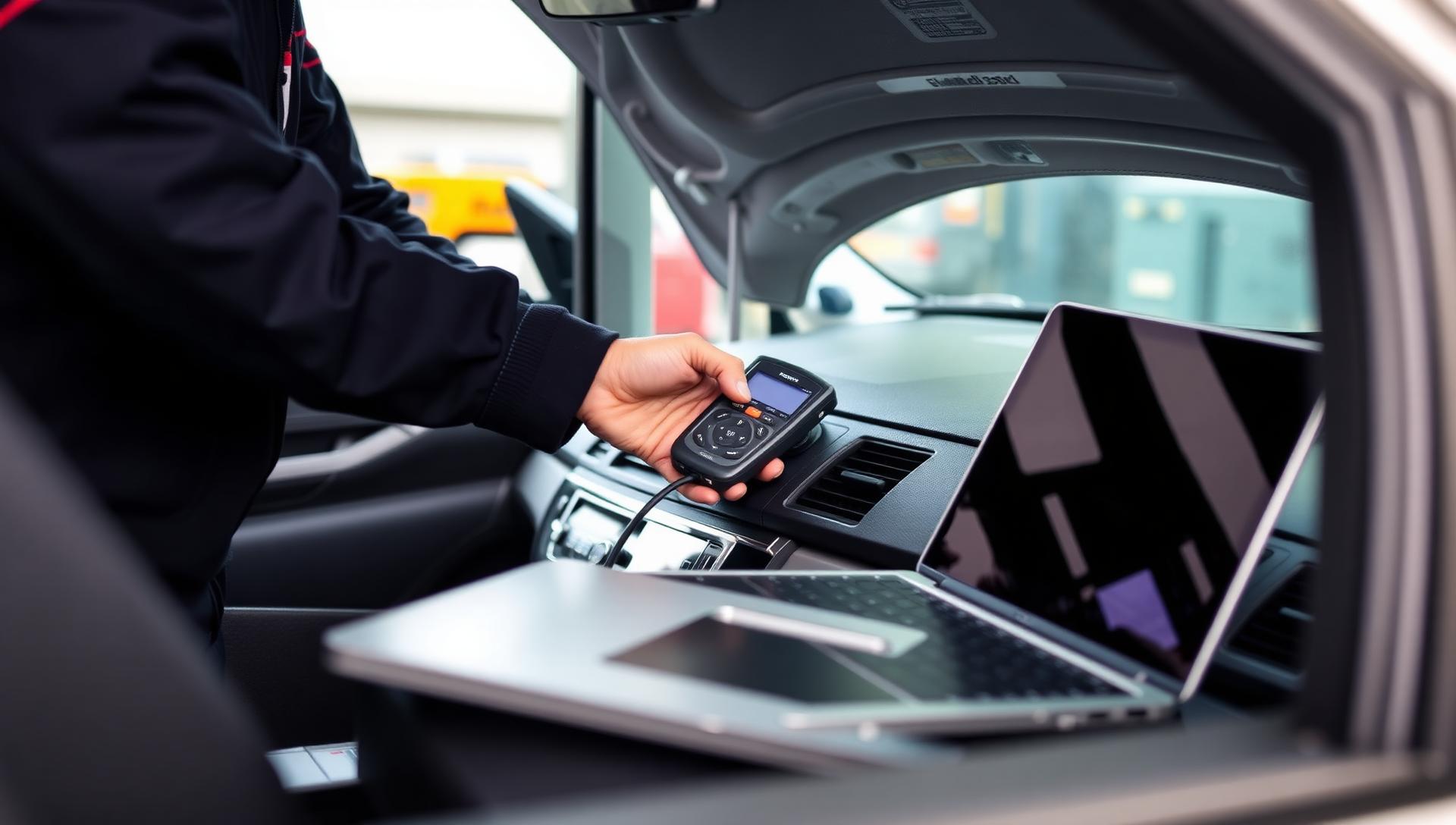 Mobile mechanic running an OBD-II diagnostic scan on a car in Nashville